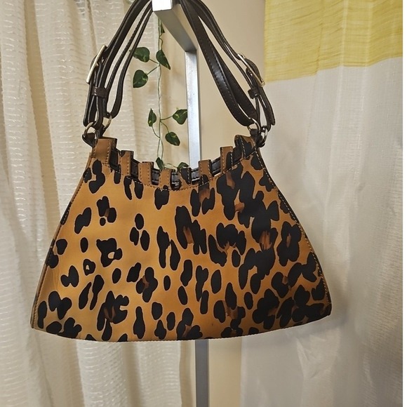 Liz Claiborne Handbags - Liz Claiborne Leopard Animal Print Shoulder Bag Khaki Teal Liner Adjustable